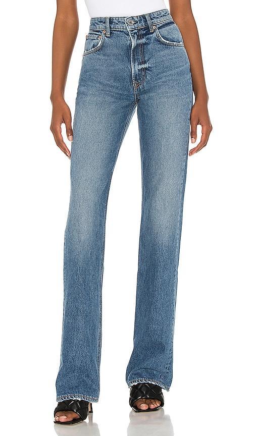 GRLFRND Melanie High Rise Boot Cut in Los Feliz - Denim-Medium. Size 24 (also in 25, 26). Product Image