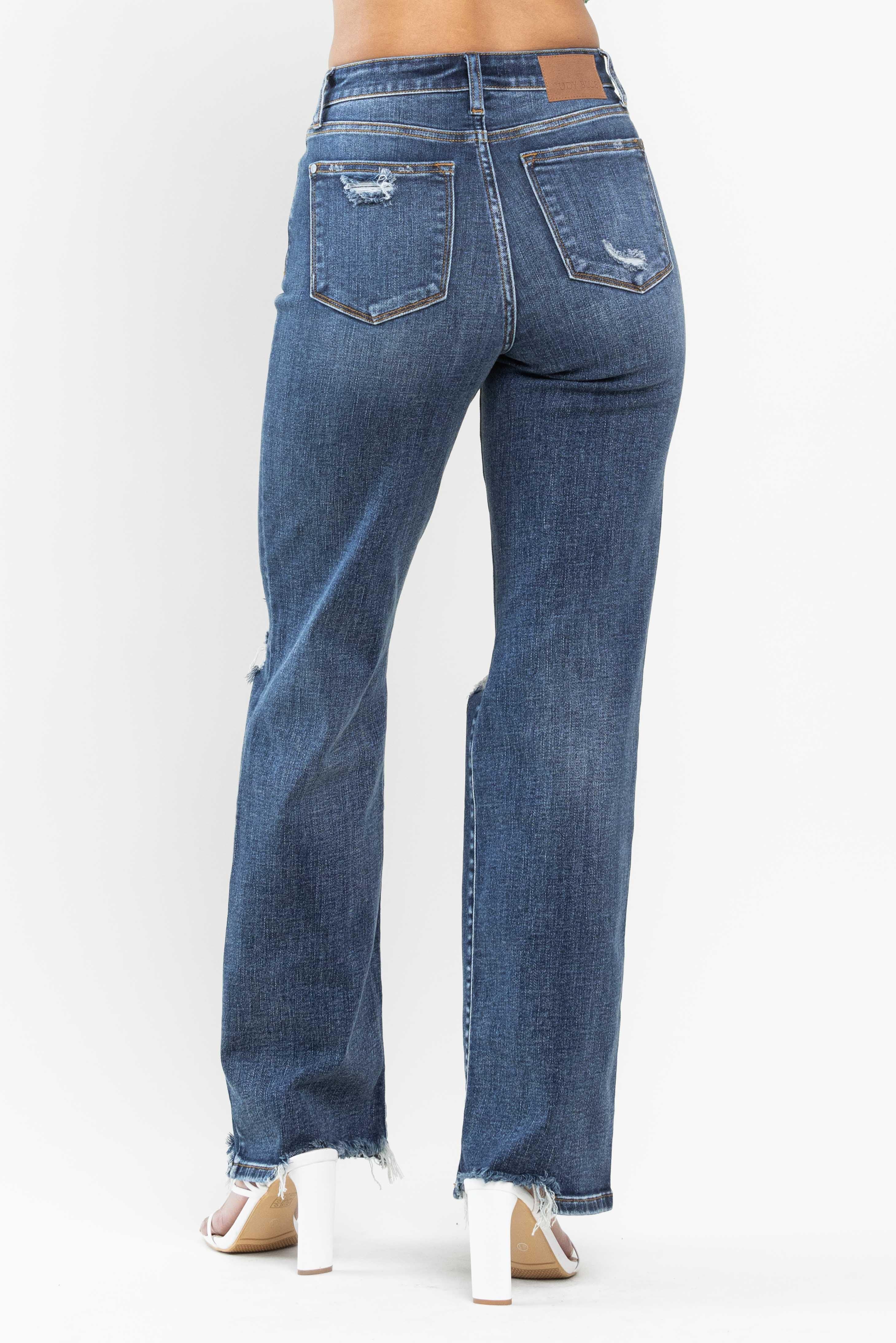 High Waist Destroyed Knee Jeans Product Image