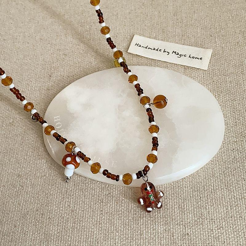 Gingerbread Mushroom Beaded Pendant Product Image