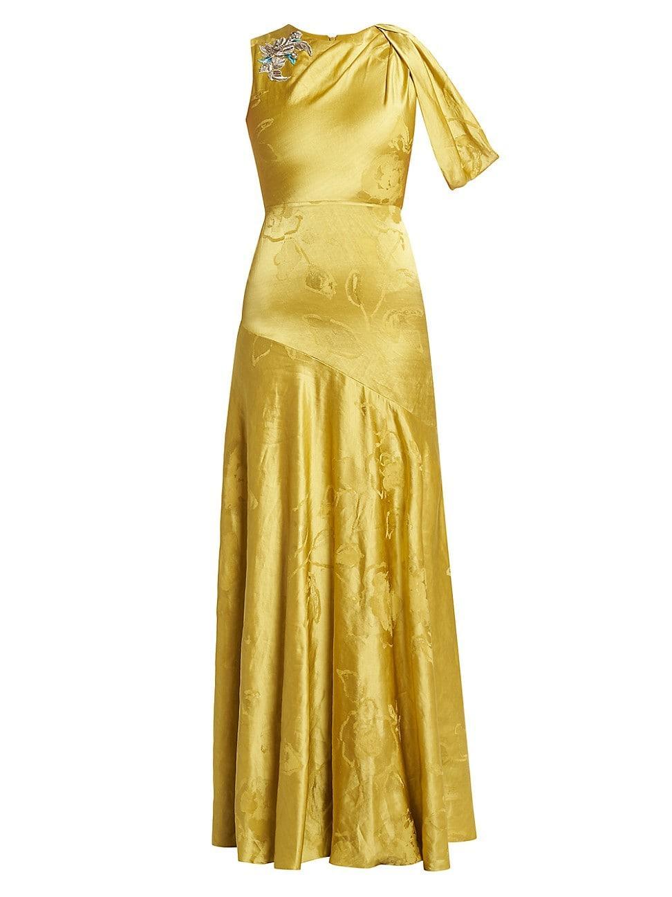 Womens Draped Beaded Satin Gown Product Image