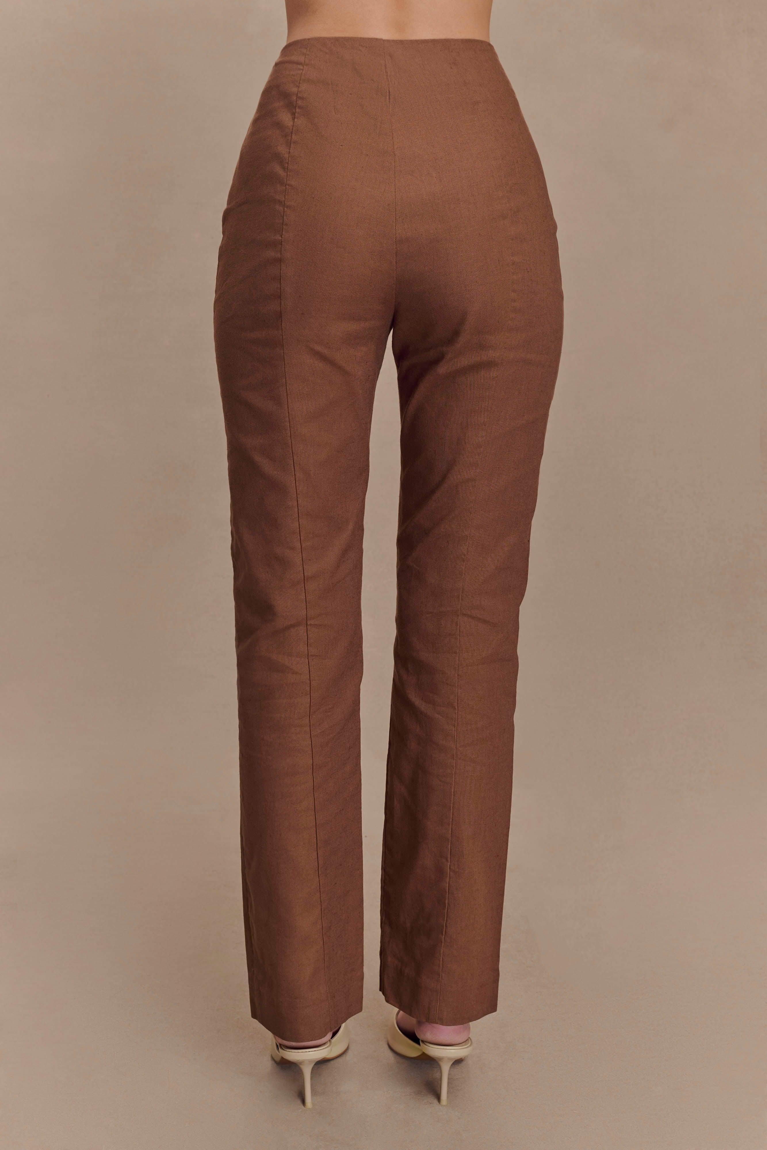 Dora Linen Straight Leg Pant - Cacao Brown Product Image