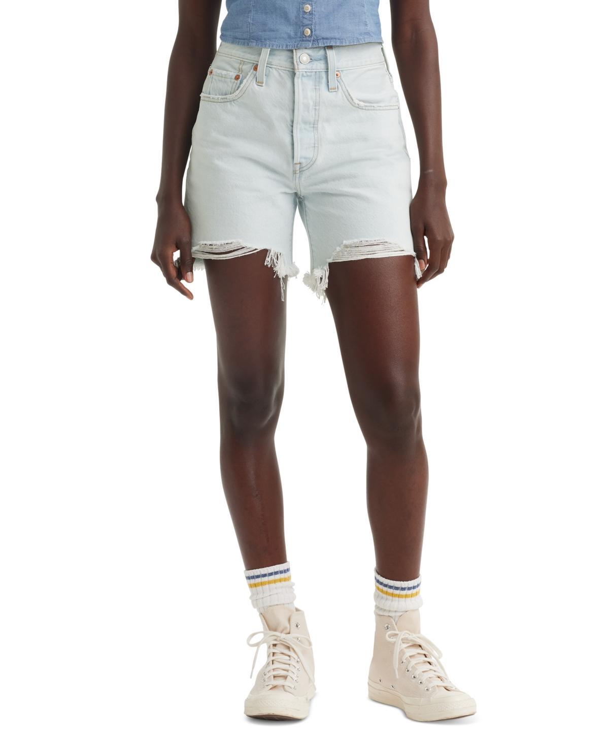 Levis 501 Button Fly Mid Thigh Distressed Denim Shorts Product Image