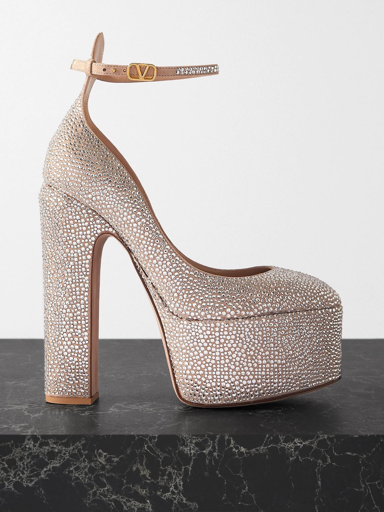 Crystal-embellished Leather Platform Pumps In Crystal Rose Product Image