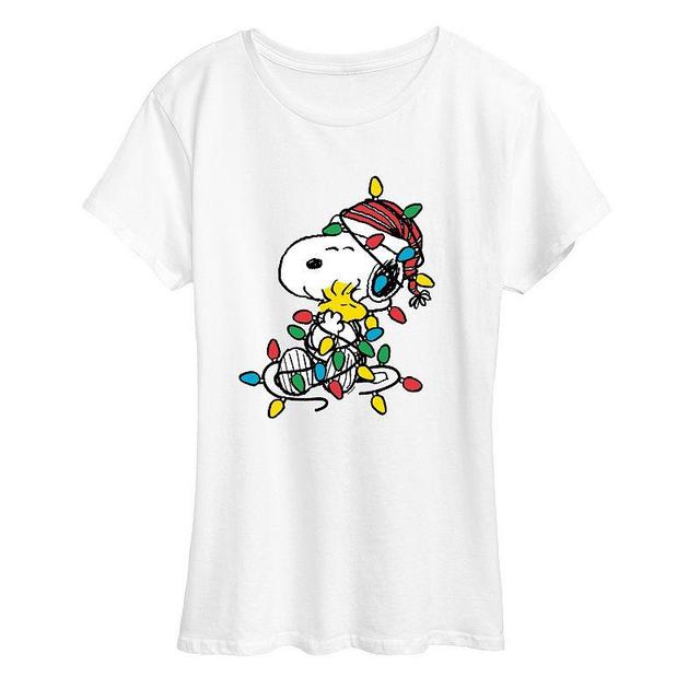 Womens Peanuts Snoopy & Woodstock Christmas Lights Graphic Tee, Girls Product Image