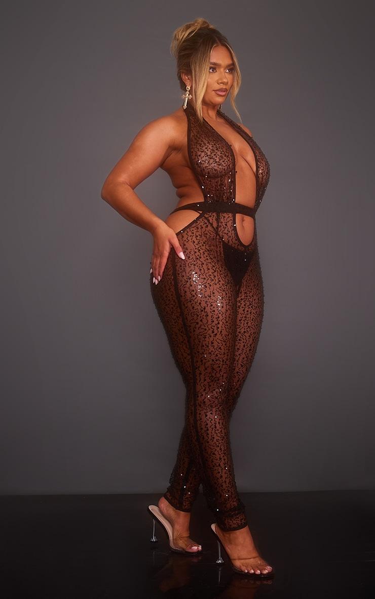 Shape Black Sheer Sequin Cut Out Jumpsuit Product Image