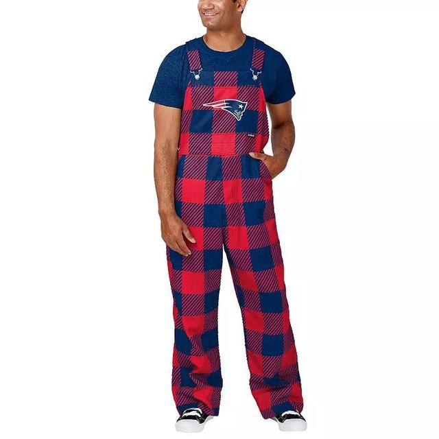 Mens FOCO New England Patriots Big Logo Plaid Overalls Blue Product Image