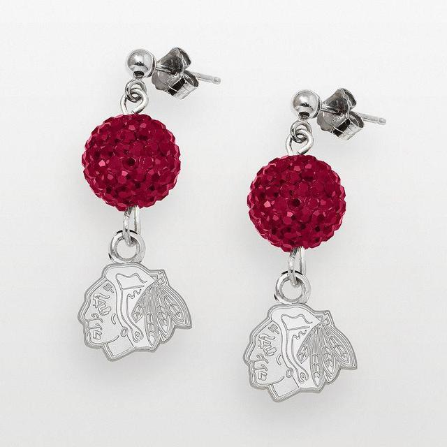 LogoArt Chicago Blackhawks Sterling Silver Crystal Ball Drop Earrings, Womens Product Image