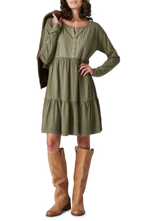 Lucky Brand Pintuck Long Sleeve Tiered Cotton Henley Dress Product Image