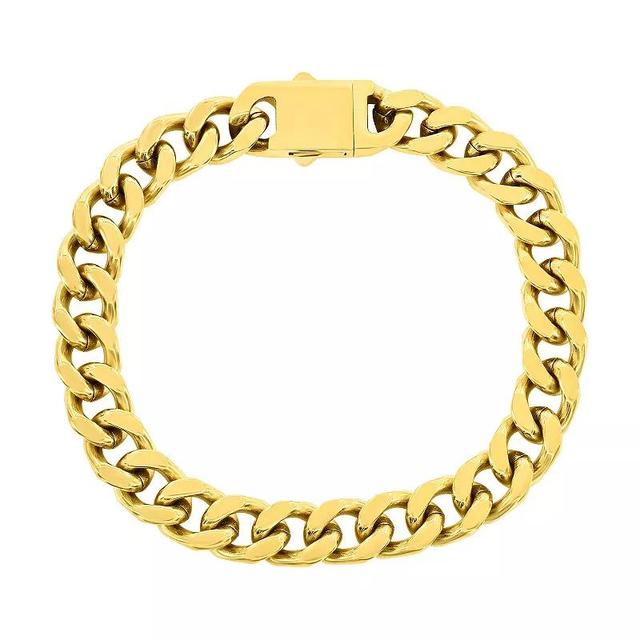 Metallo Stainless Steel Gold Plated 10mm Cuban Link Bracelet, Mens Yellow Product Image