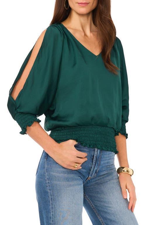 Vince Camuto Smocked Split Neck Top Product Image