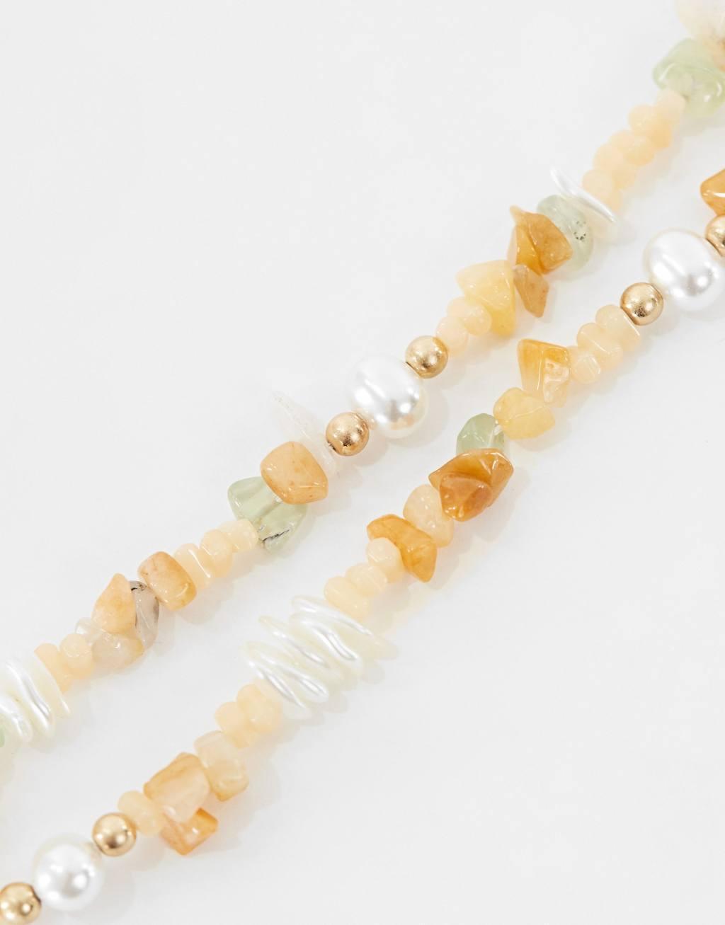 ASOS DESIGN short necklace with real semi precious chips in neutral design Product Image