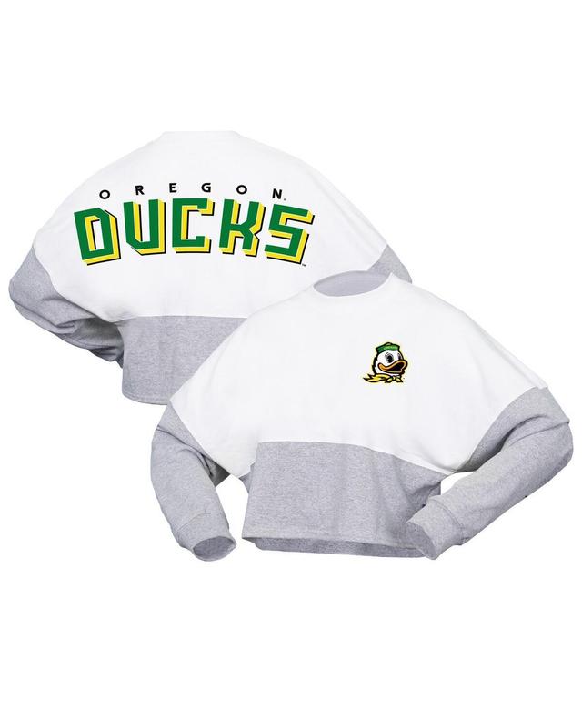 Womens Spirit Jersey White Oregon Ducks Heather Block Cropped Long Sleeve Jersey T-Shirt Product Image