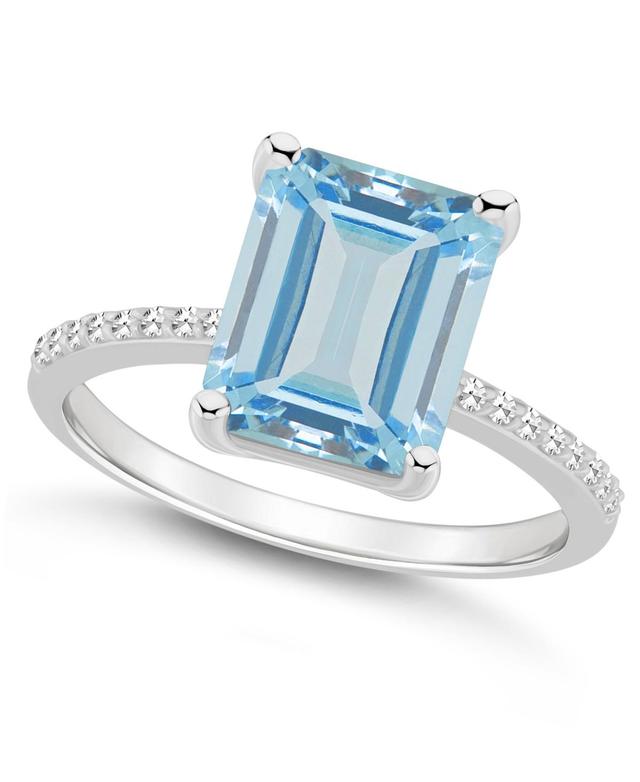 Alyson Layne Sterling Silver 10 mm x 8 mm Emerald Cut Gemstone & 1/10 Carat T.W. Diamond Ring, Womens Blue Product Image