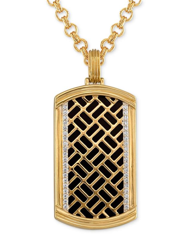 Esquire Mens Jewelry Onyx & Diamond (1/4 ct. t.w.) Brick Pattern Dog Tag 22 Pendant Necklace in 14k Gold-Plated Sterling Silver, Created for Macys Product Image