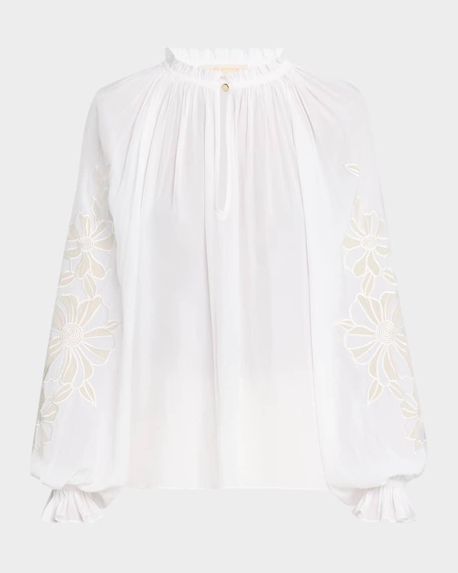 Nelida Floral Embroidered Balloon-Sleeve Blouse Product Image