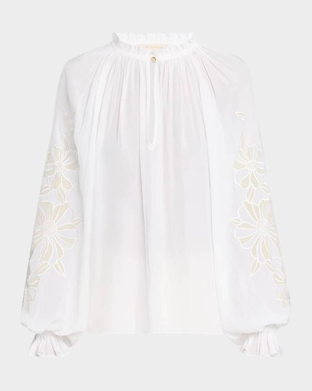 Nelida Floral Embroidered Balloon-Sleeve Blouse Product Image