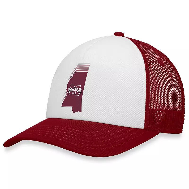 Mens Top of the World White/Maroon Mississippi State Bulldogs Tone Down Trucker Snapback Hat Product Image