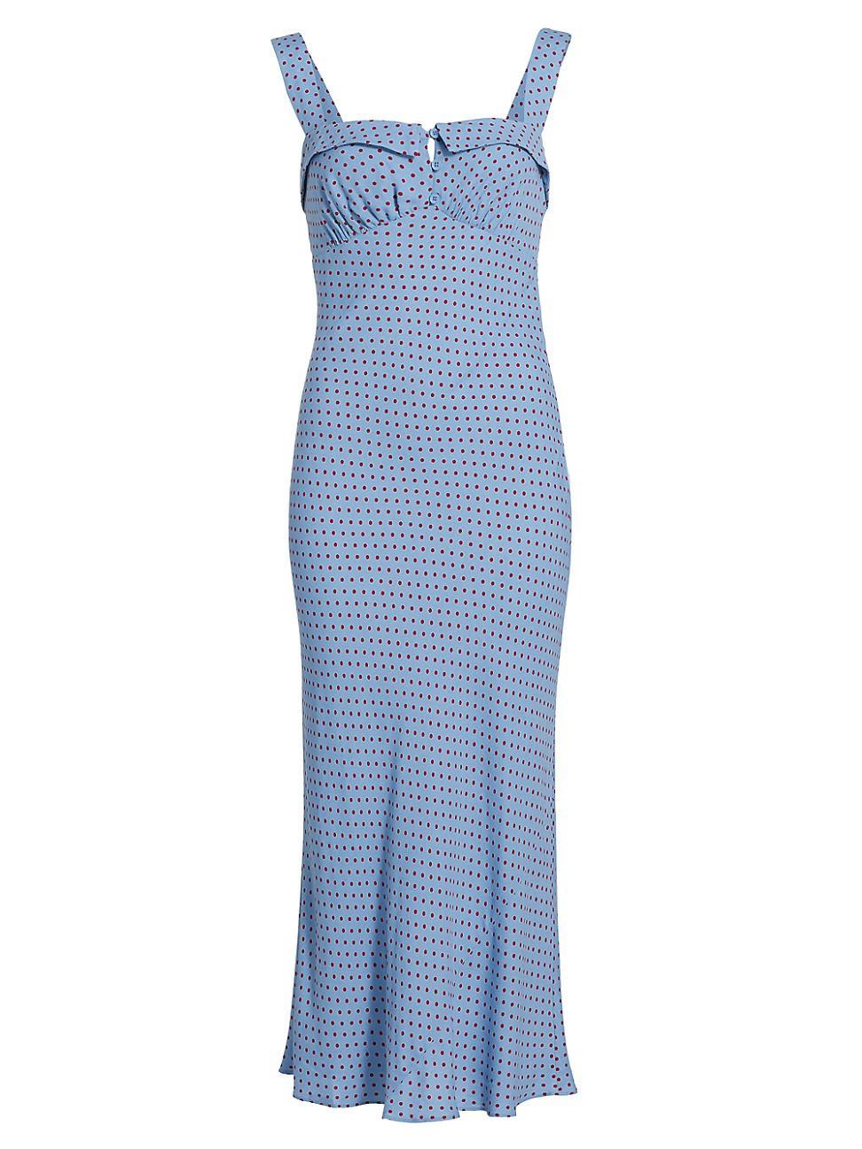 Womens Tancy Polka Dot Linen Sleeveless Midi-Dress Product Image