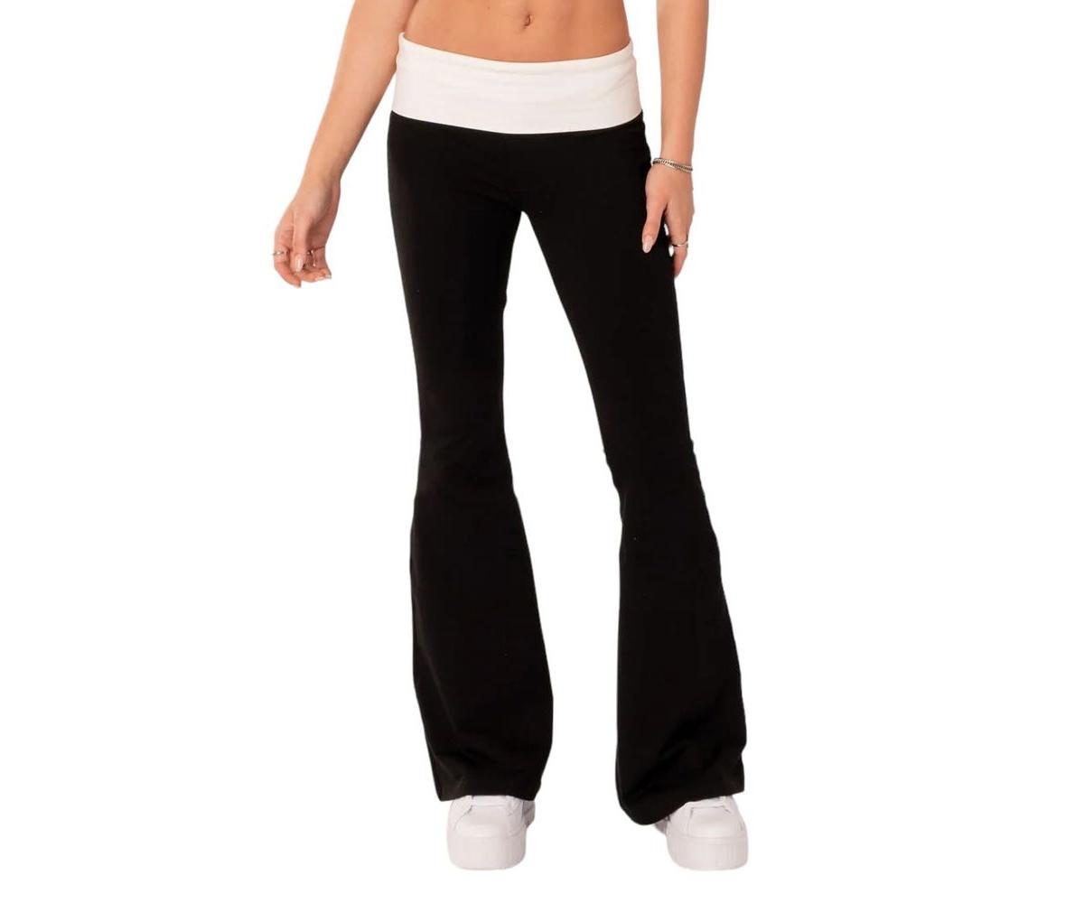 Womens Contrast Fold Over Flared Leggings Product Image