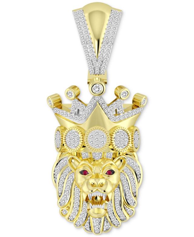 Mens Diamond (1/2 ct. t.w.) & Ruby Accent Lion King Pendant in 14k Gold-Plated Sterling Silver Product Image