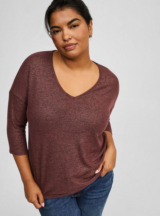 Relaxed Plush V-Neck Shimmer Sweatshirt Product Image