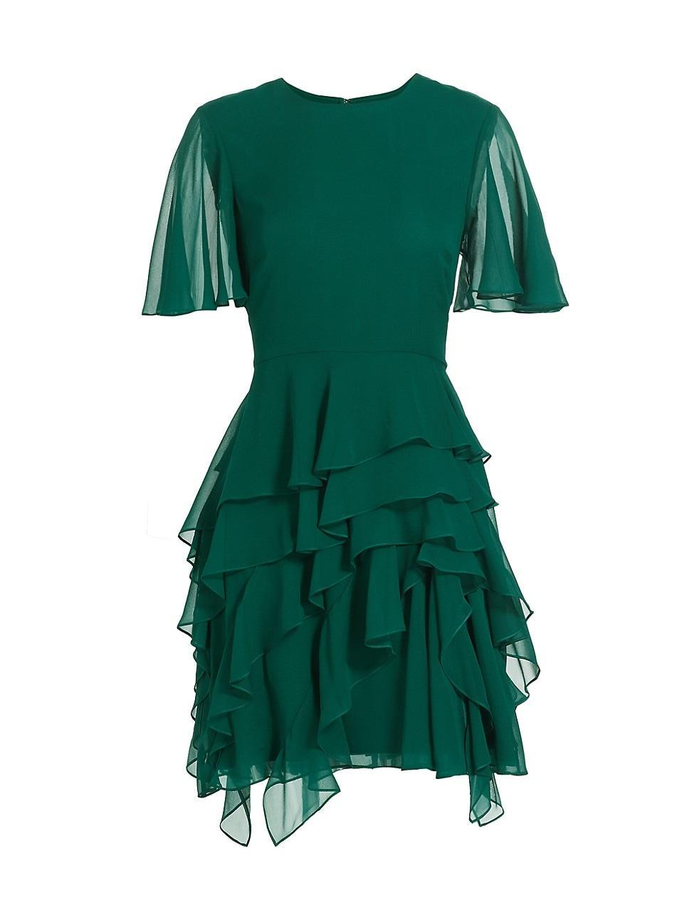 Womens Silk Chiffon Ruffled Minidress Product Image