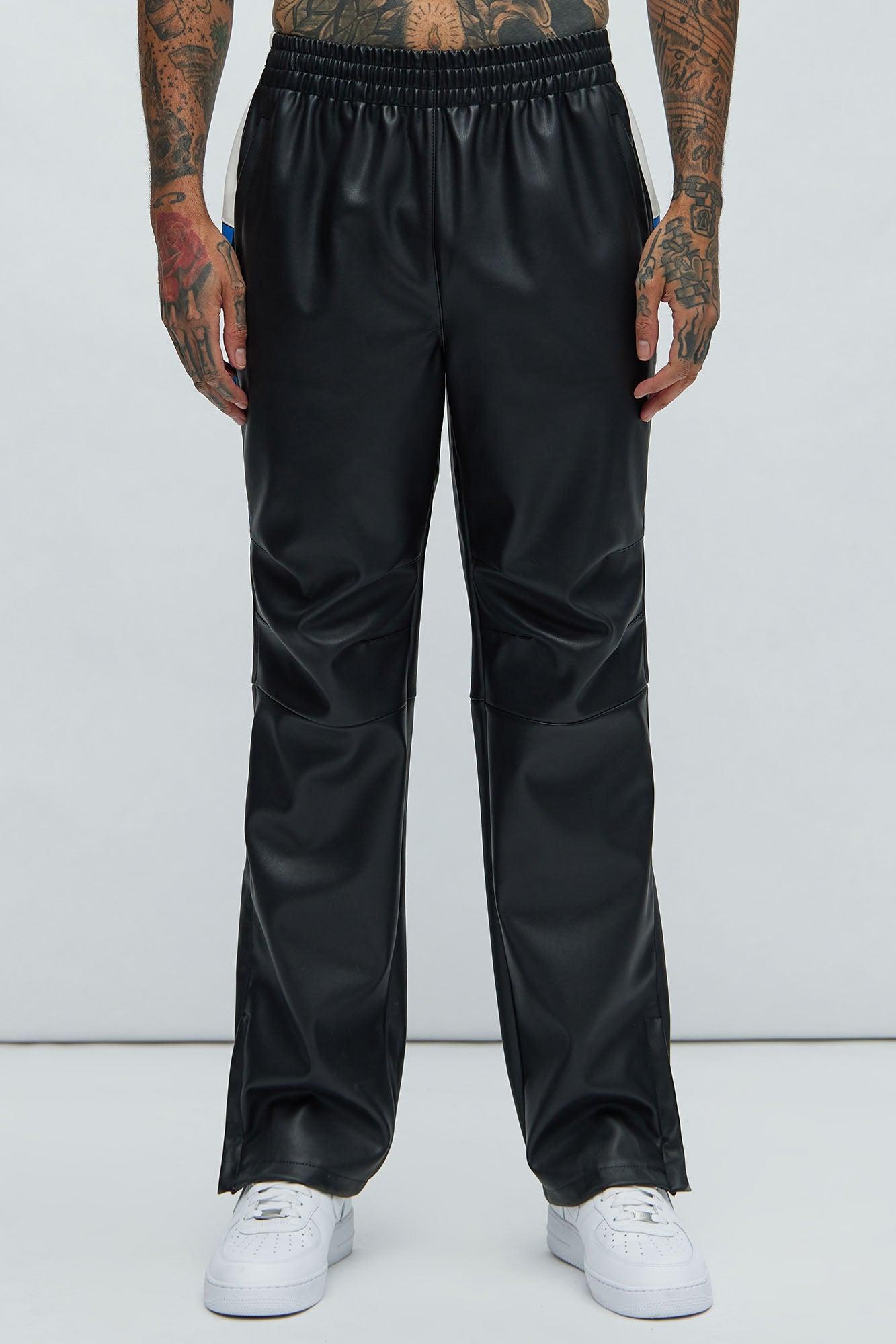 River Faux Leather Track Pants - Black/combo Product Image