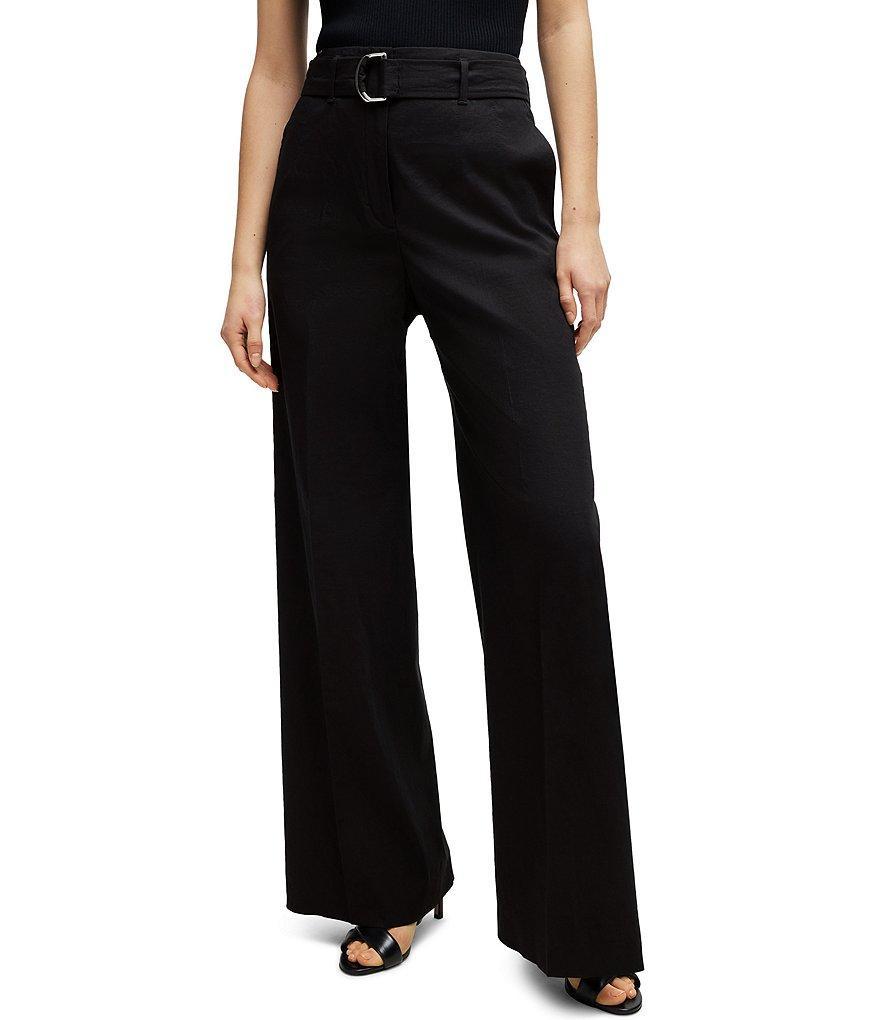 BOSS by Hugo Boss Tasena Linen Blend High Rise Belted Wide Leg Pants product image