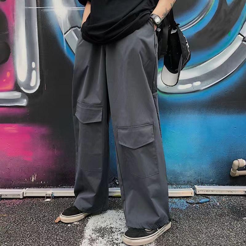 Plain Cargo Wide Leg Pants Product Image