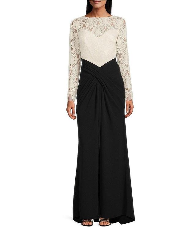 Tadashi Shoji Bateau Illusion Neck Corded Lace Bodice Mixed Media Gown Product Image