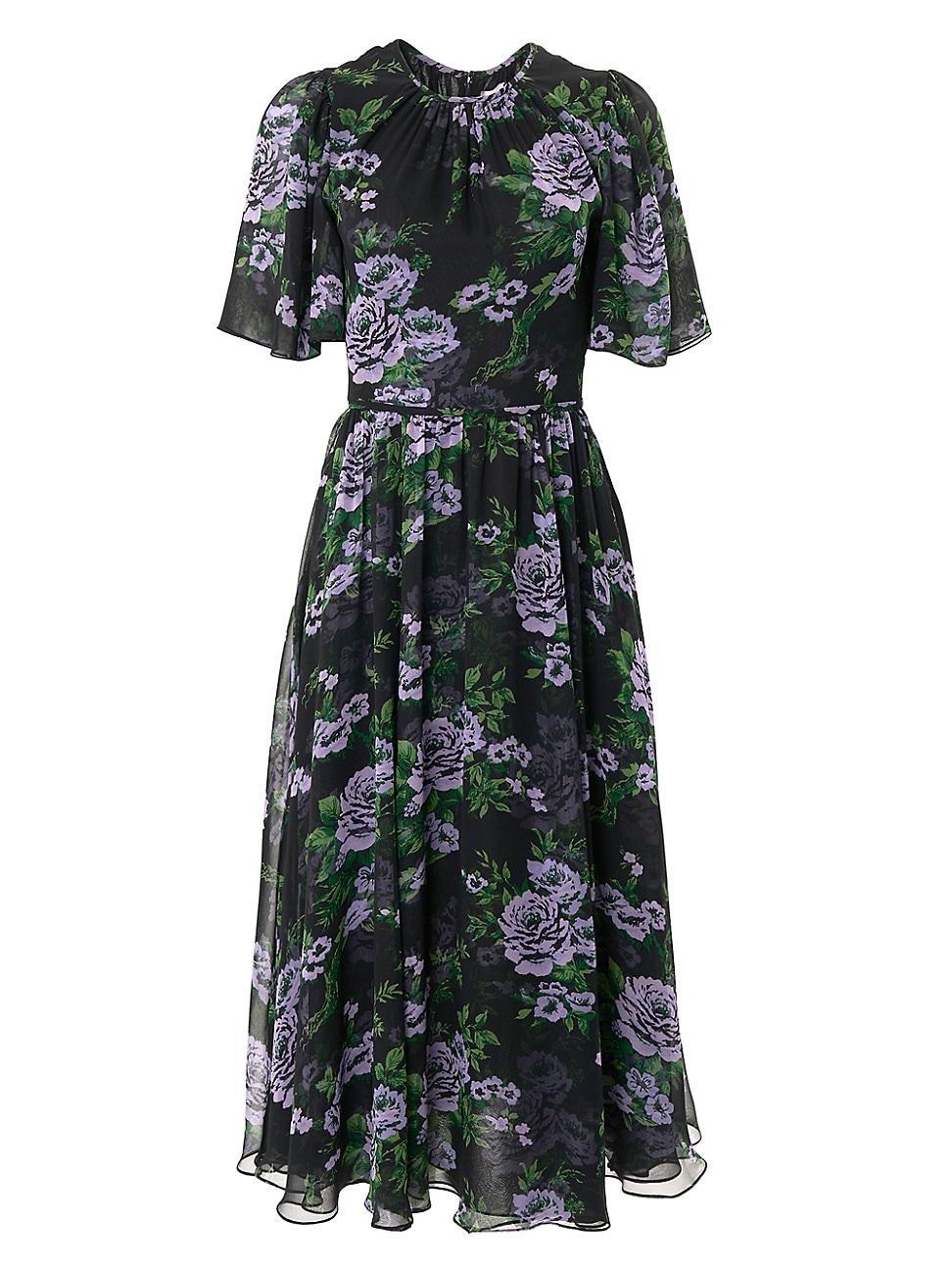 Womens Silk Floral Short-Sleeve Midi-Dress Product Image