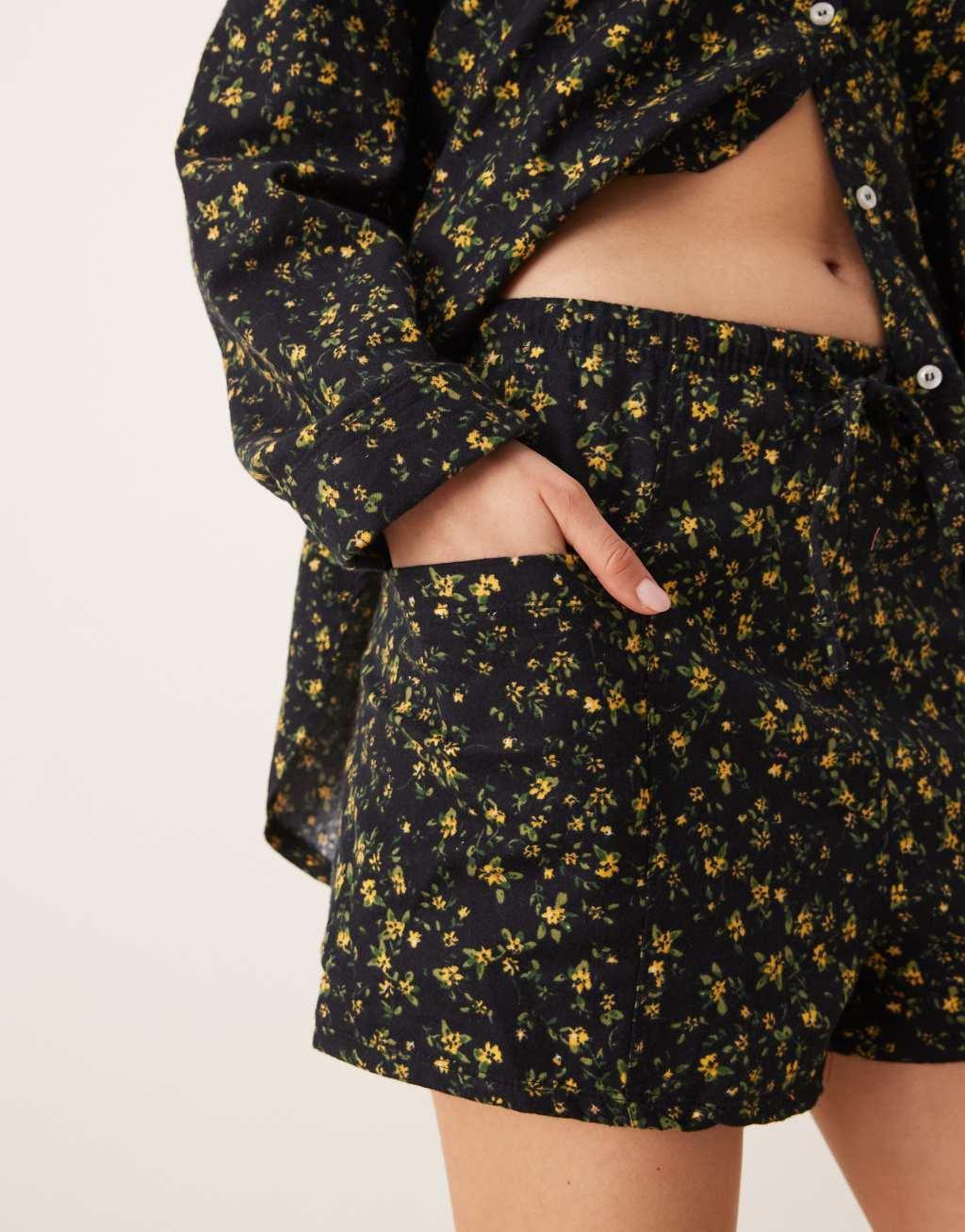 Free People printed satin pajama set in black Product Image