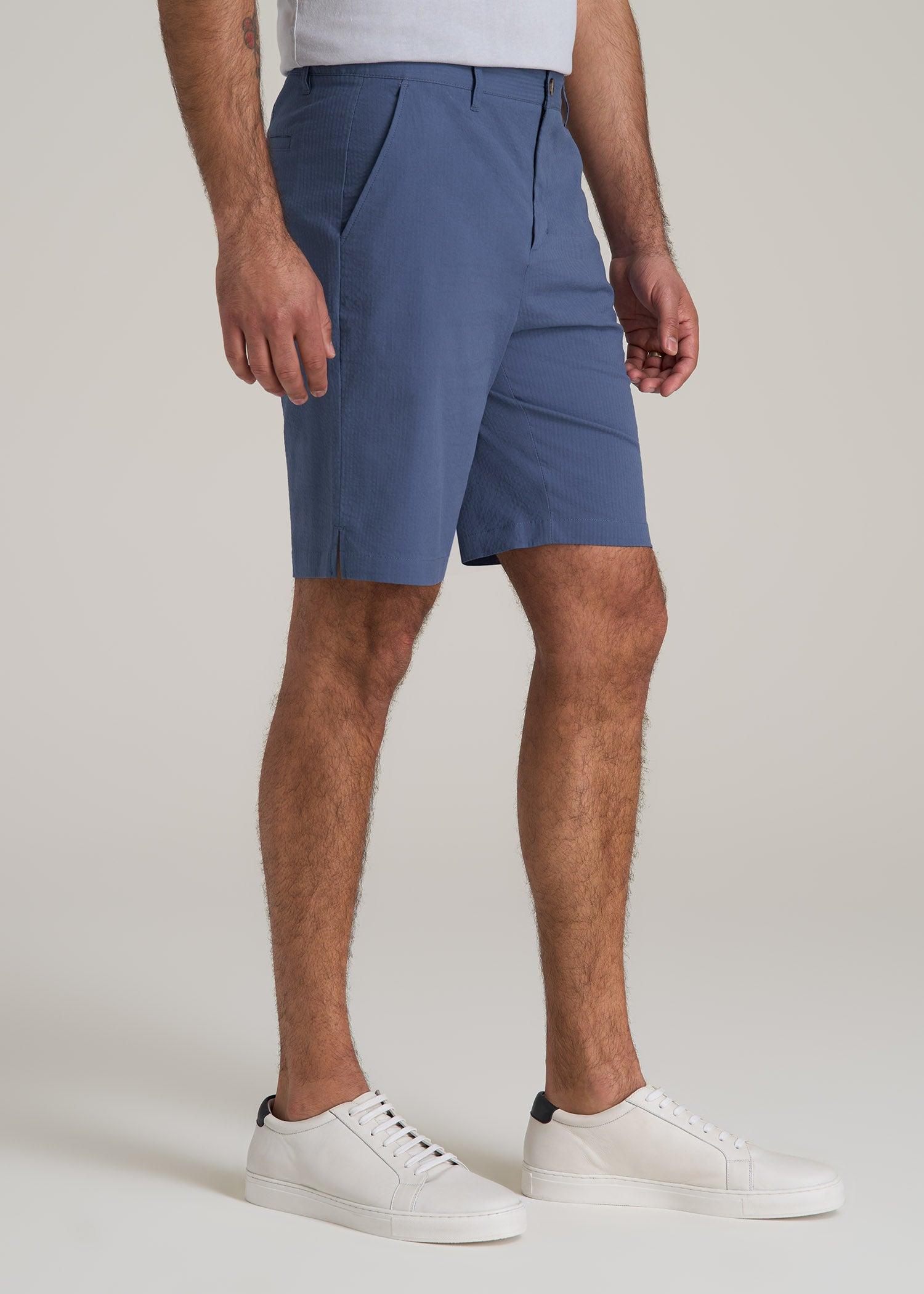 Seersucker Shorts for Tall Men in Steel Blue Male Product Image