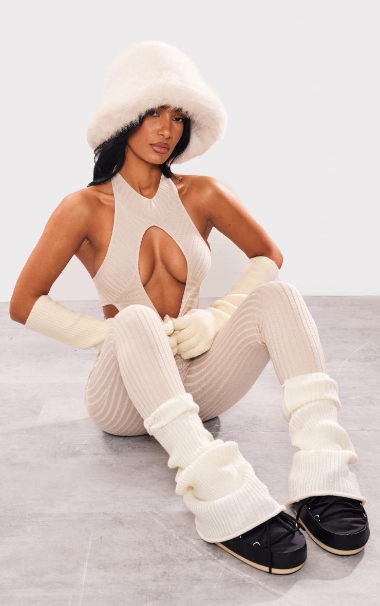 Oatmeal Knitted Cut Out Jumpsuit Product Image