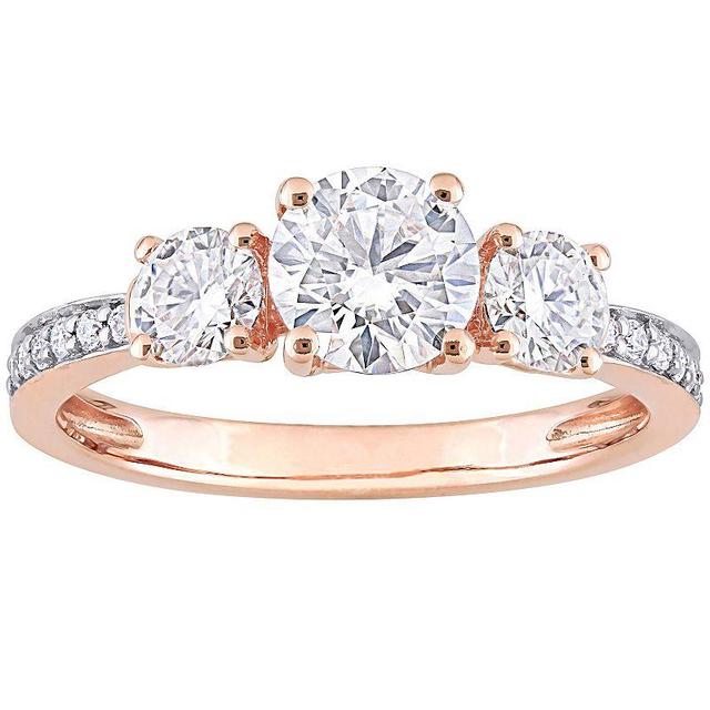 Stella Grace 10k Rose Gold Lab-Created Moissanite 3-Stone Engagement Ring, Womens White Product Image