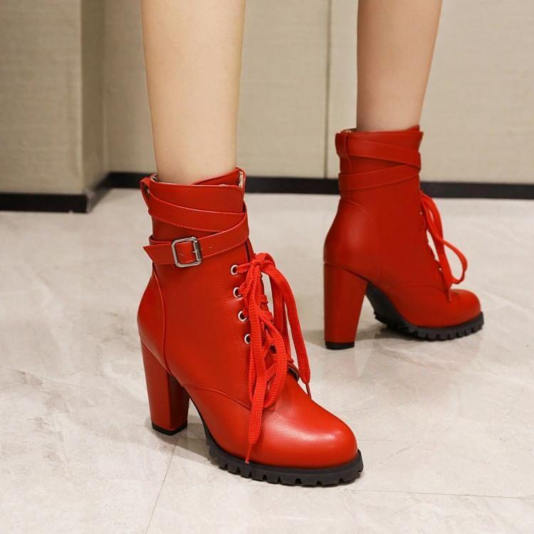 Block Heel Lace-Up Short Boots product image