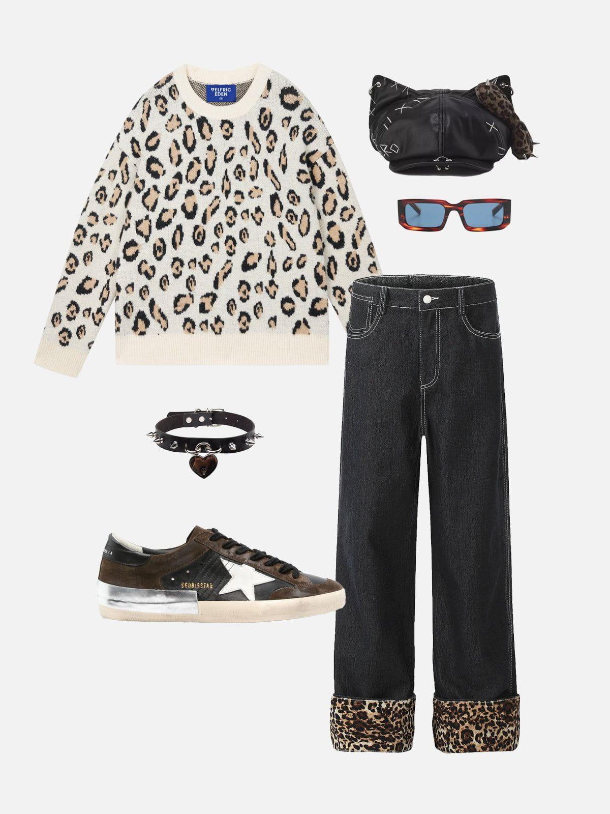 Aelfric Eden Patchwork Leopard Print Jeans Product Image