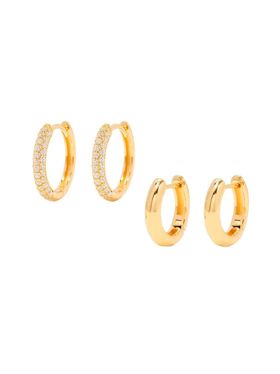 Womens Cecile 14K-Yellow-Gold Vermeil & Cubic Zirconia 2-Pair Huggie Hoop Earrings Set Product Image