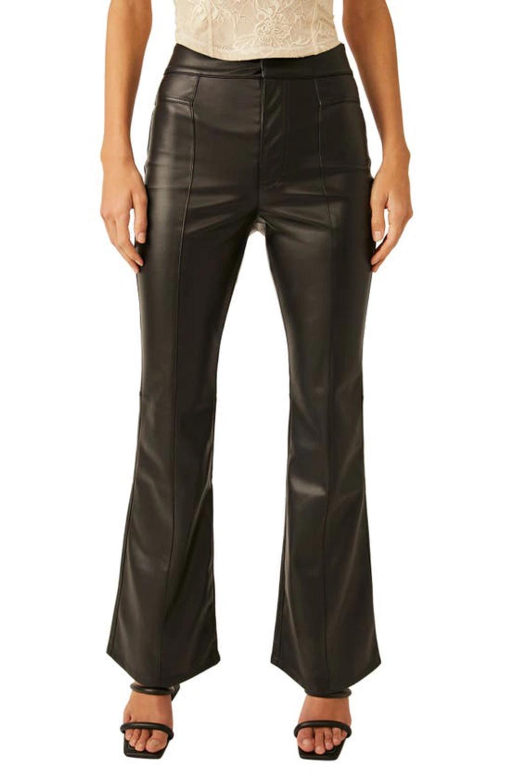 Uptown High Waist Faux Leather Flare Pants In Black product image