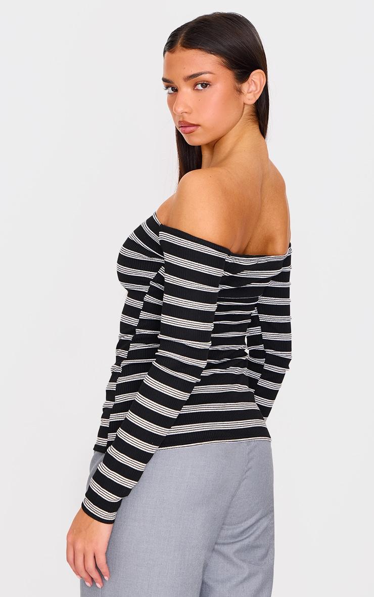  Monochrome Striped Off The Shoulder Long Top Product Image