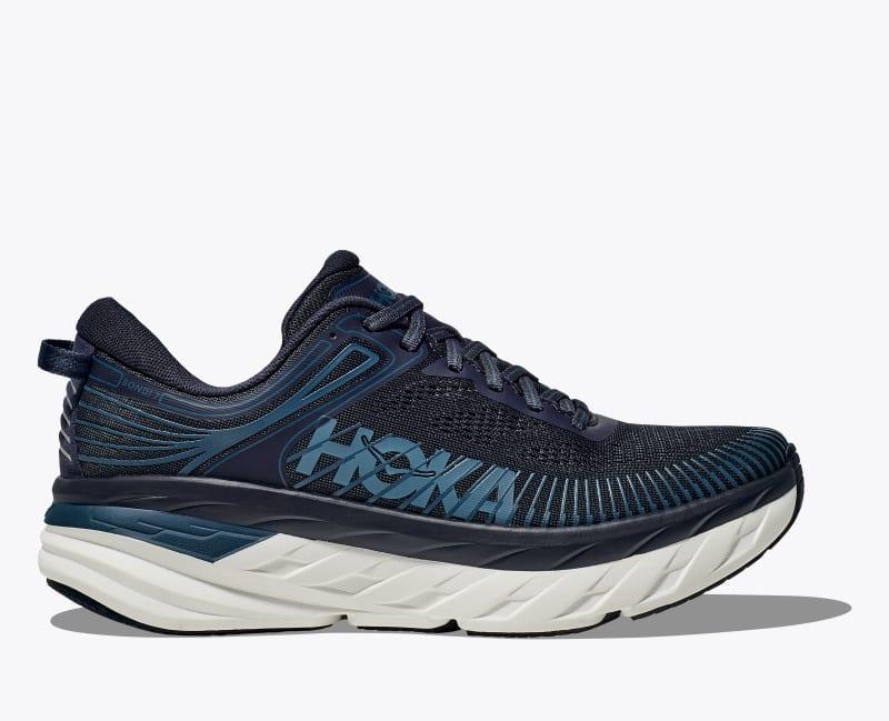 HOKA Mens Bondi 7 Shoes in Harbor Mist/White, Size 16 Product Image