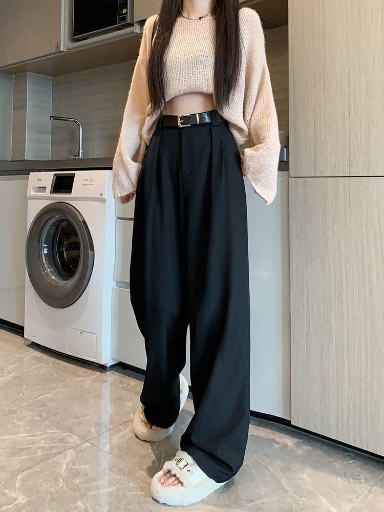 High Rise Plain Wide Leg Dress Pants Product Image