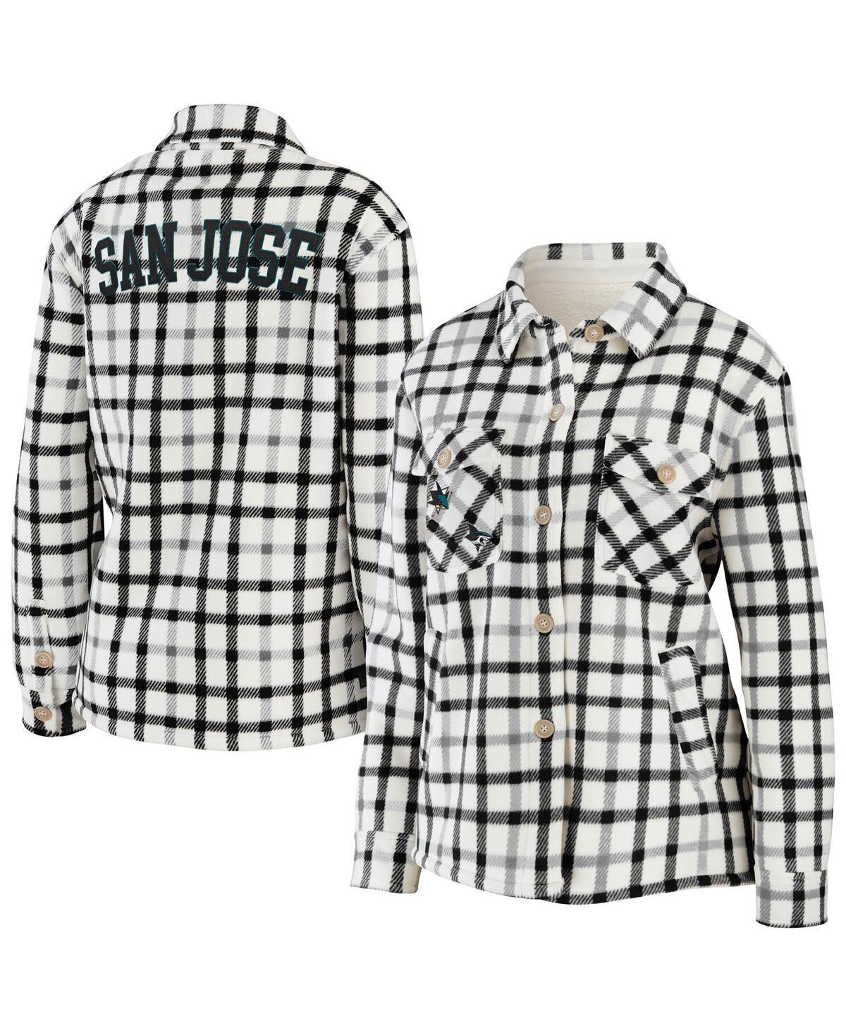 Womens WEAR by Erin Andrews Oatmeal San Jose Sharks Plaid Button-Up Shirt Jacket Product Image