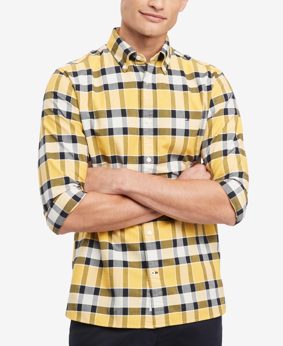 Tommy Hilfiger Mens Regular-Fit Bold Check Button-Down Oxford Shirt - Valley Yellow Product Image