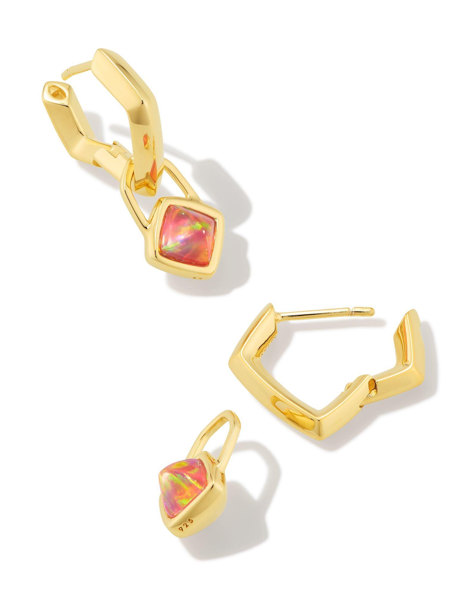 Greer Convertible 18k Gold Vermeil Huggie Earrings in White Kyocera Opal Product Image