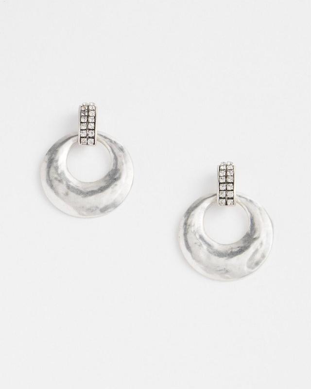 Silver & Pave Drop Circle Earrings Product Image