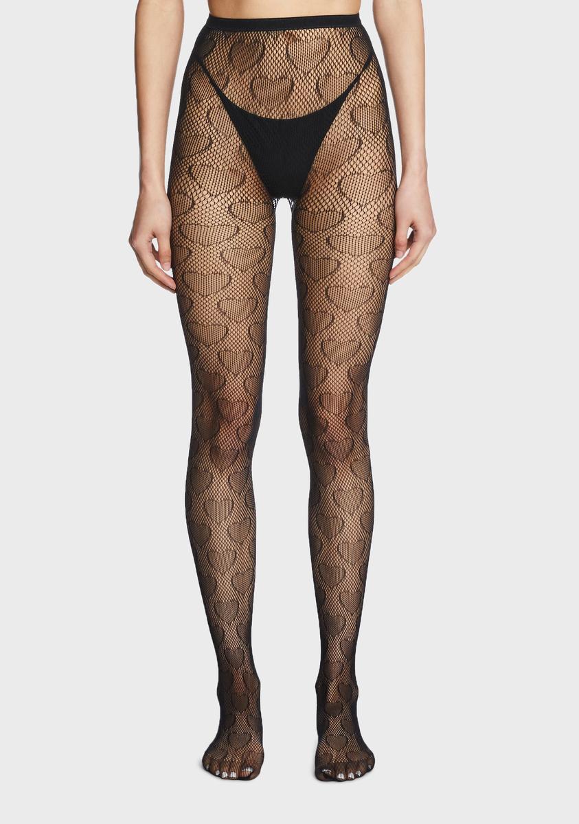 Heart Print Sheer Spandex Tights - Black product image