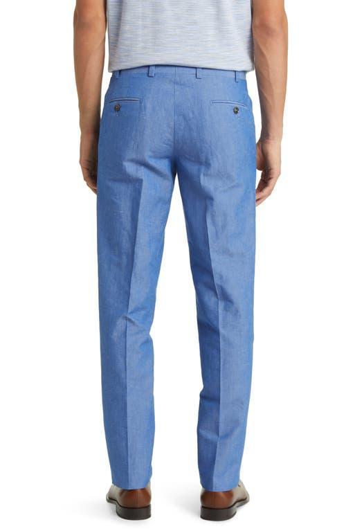 London Jerome Flat Front Linen & Cotton Slub Dress Pants In Light Blue Product Image