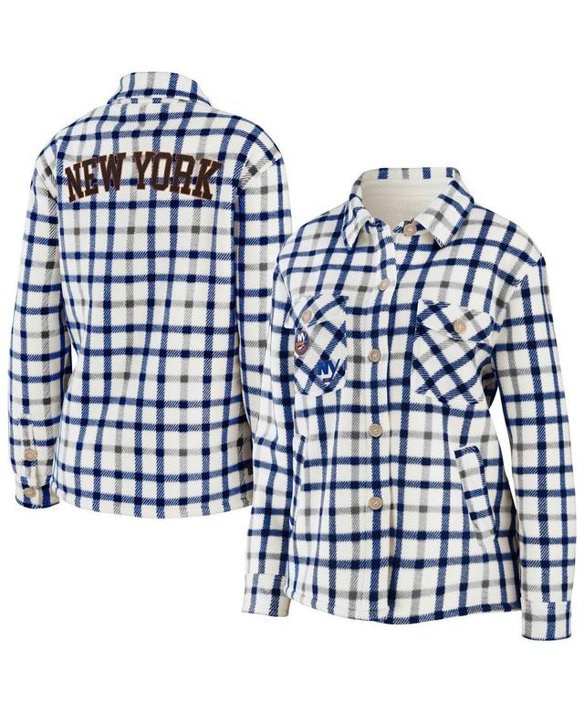 Womens Wear by Erin Andrews Oatmeal New York Islanders Plaid Button-Up Shirt Jacket Product Image