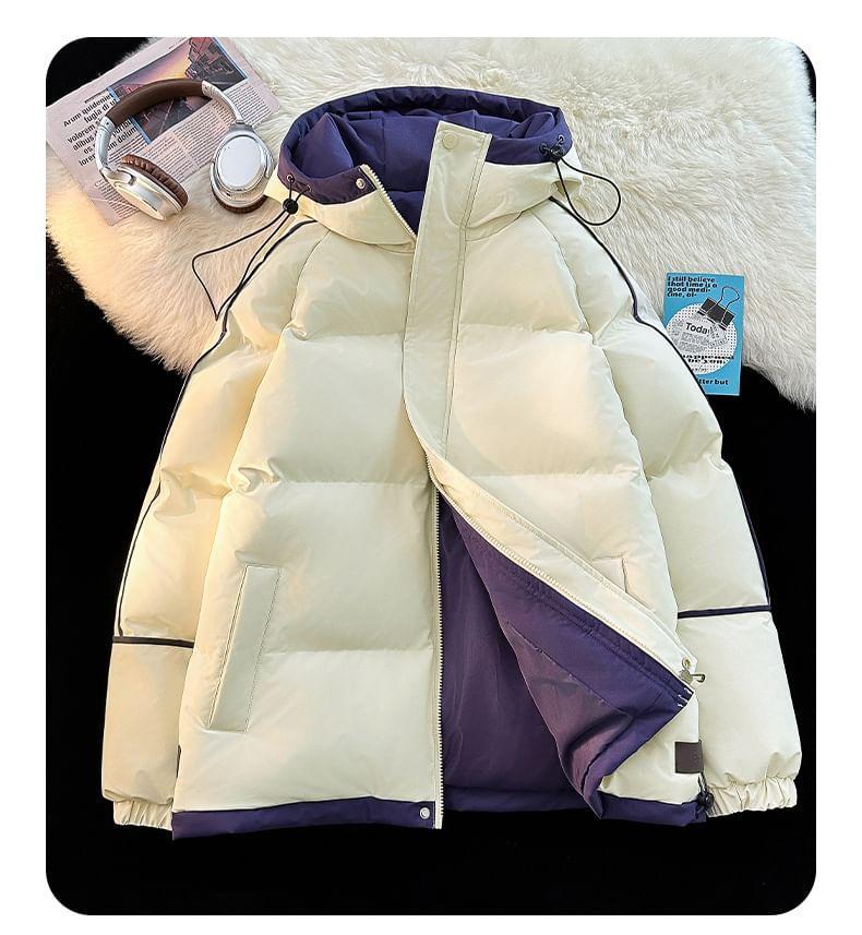 Two Tone Hooded Zip-Up Puffer Jacket Product Image